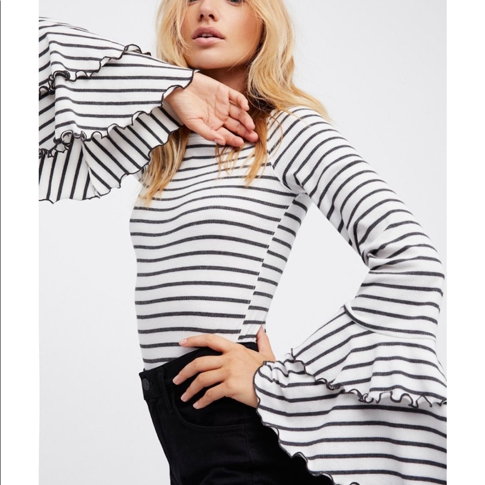 Free People Striped Bell Sleeve Top